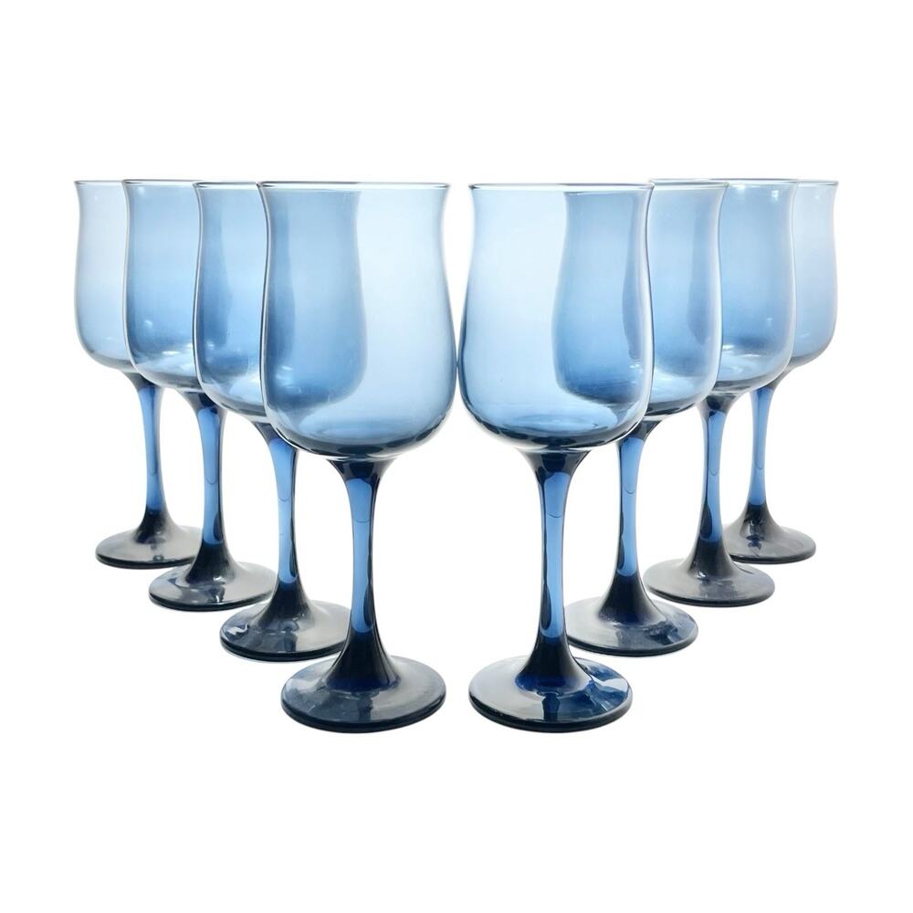Libbey “Connoisseur (Dusky Blue, Tulip)” Set of 8 Water Glasses 8 1/4” 12oz